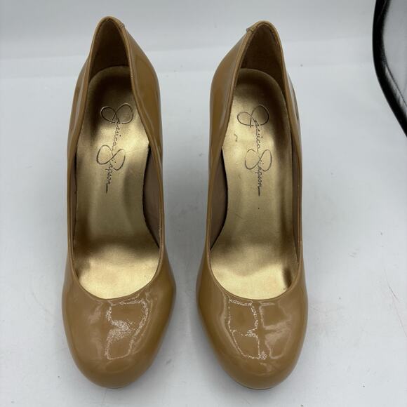 Jessica Simpson‎ Heels Womens Size 7.5 B Leather Calie Pump 4” Nude Tan - Picture 3 of 11